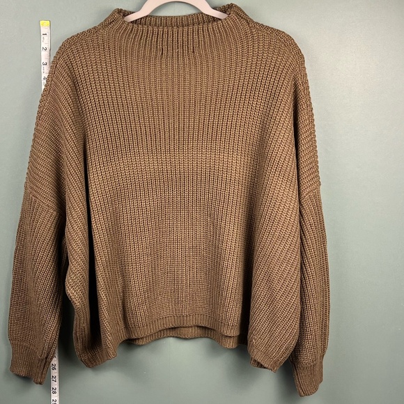 Large Coffee Brown Mock Neck Ribbed Sweater - SHEIN - Picture 2 of 2